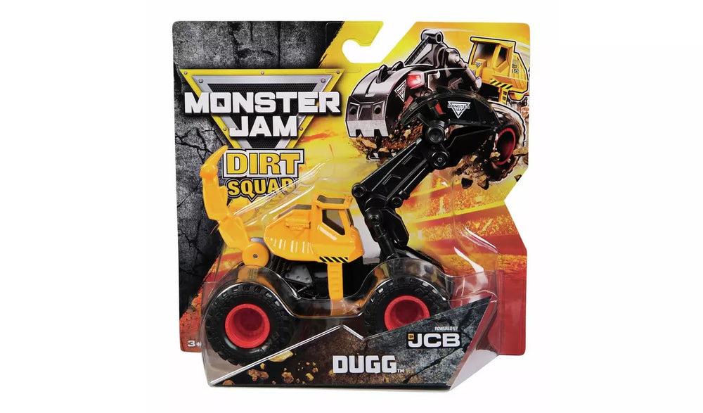 Monster Jam Dugg excavator arm in action enhances imaginative digging play indoors or outdoors.