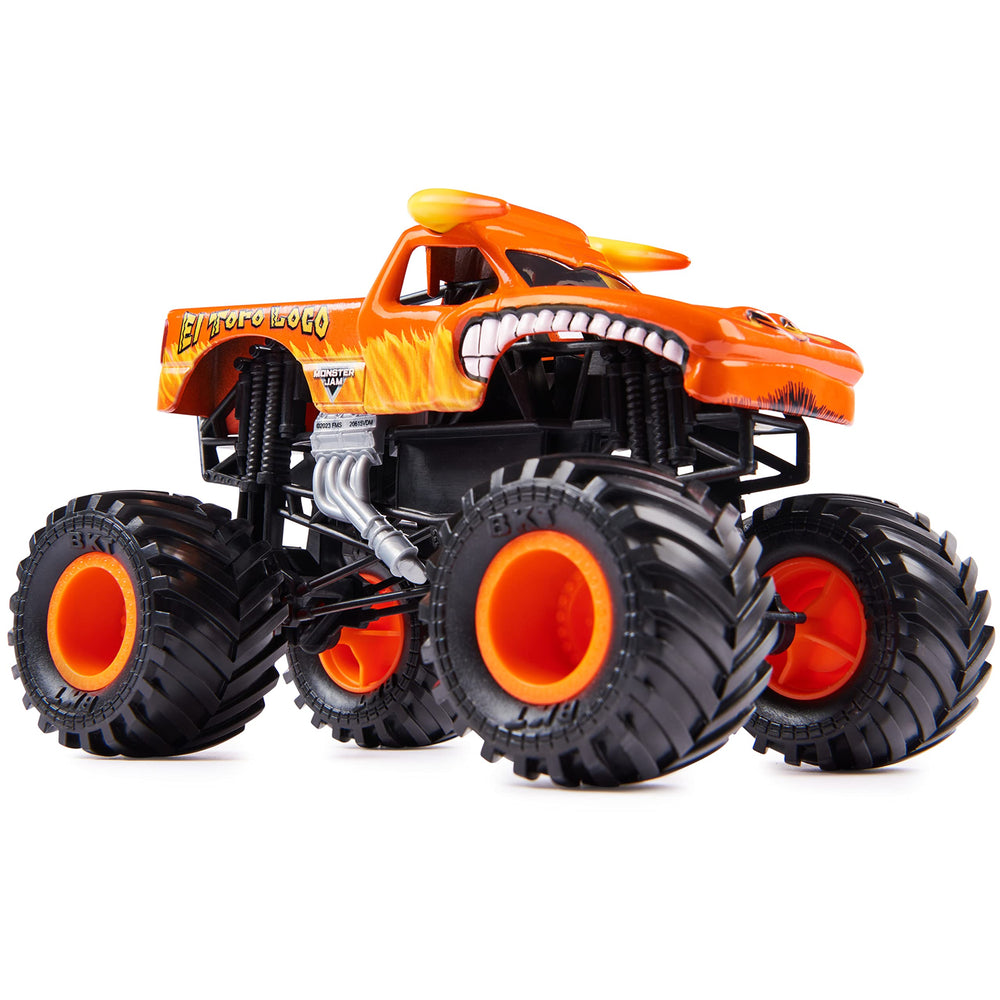 Monster Jam El Toro Loco 1:24-scale truck with rubber BKT tires offering better traction for action