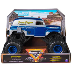 Monster Jam Grave Digger 1:24 graphics showcase bold details for display and play.
