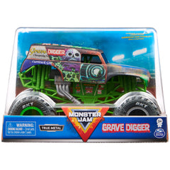 Monster Jam Grave Digger 1:24 scale truck front view showing authentic graphics for display