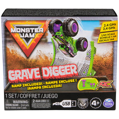 Monster Jam Grave Digger RC truck front view highlighting oversized tires
