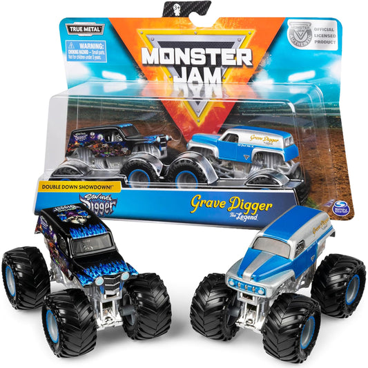 Monster Jam Grave Digger vs Son-Uva Digger 1:64 front view for dynamic display and collection.