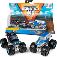 Monster Jam Grave Digger vs Son-Uva Digger 1:64 front view for dynamic display and collection.