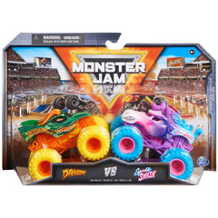 Monster Jam Grave Digger vs Zombie 1:64 scale two-pack boosts imaginative play.