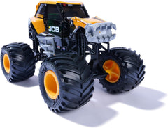 Monster Jam JCB Digatron 1:24 rear detail highlighting rugged tires for grip.