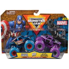 Monster Jam Marvel Captain America vs Black Panther die cast trucks showcase dynamic battle ready design