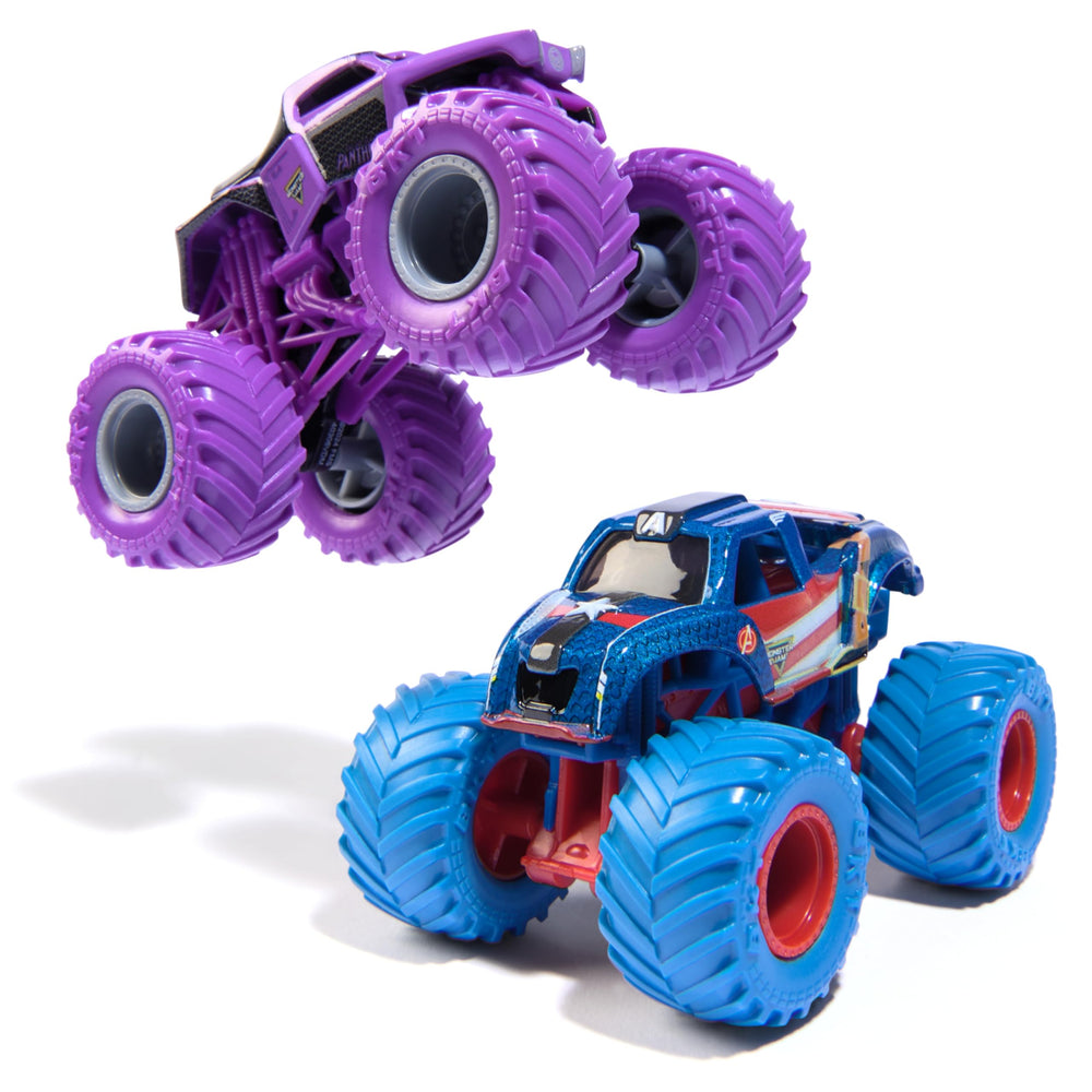 Monster Jam Marvel Thanos vs Thor trucks capture collectible battle action for young fans