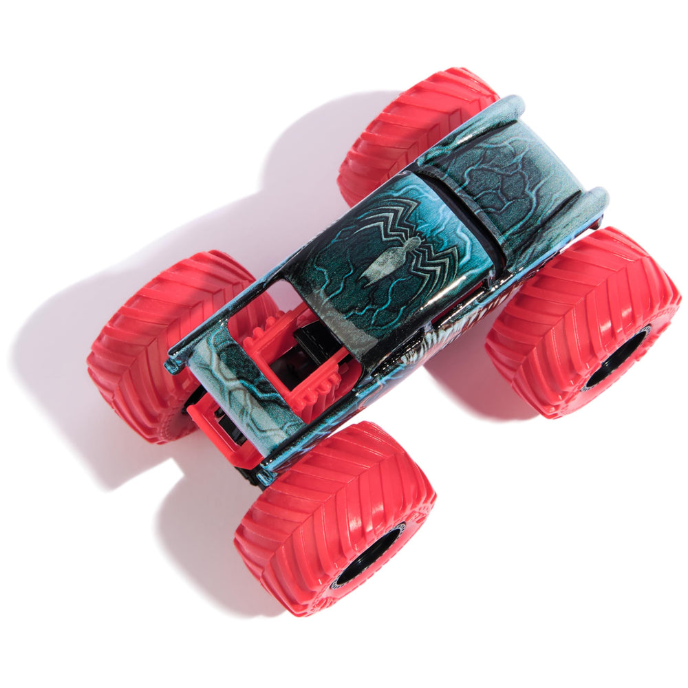 Monster Jam Marvel Venom truck hero symbols highlight beloved characters for imaginative play.