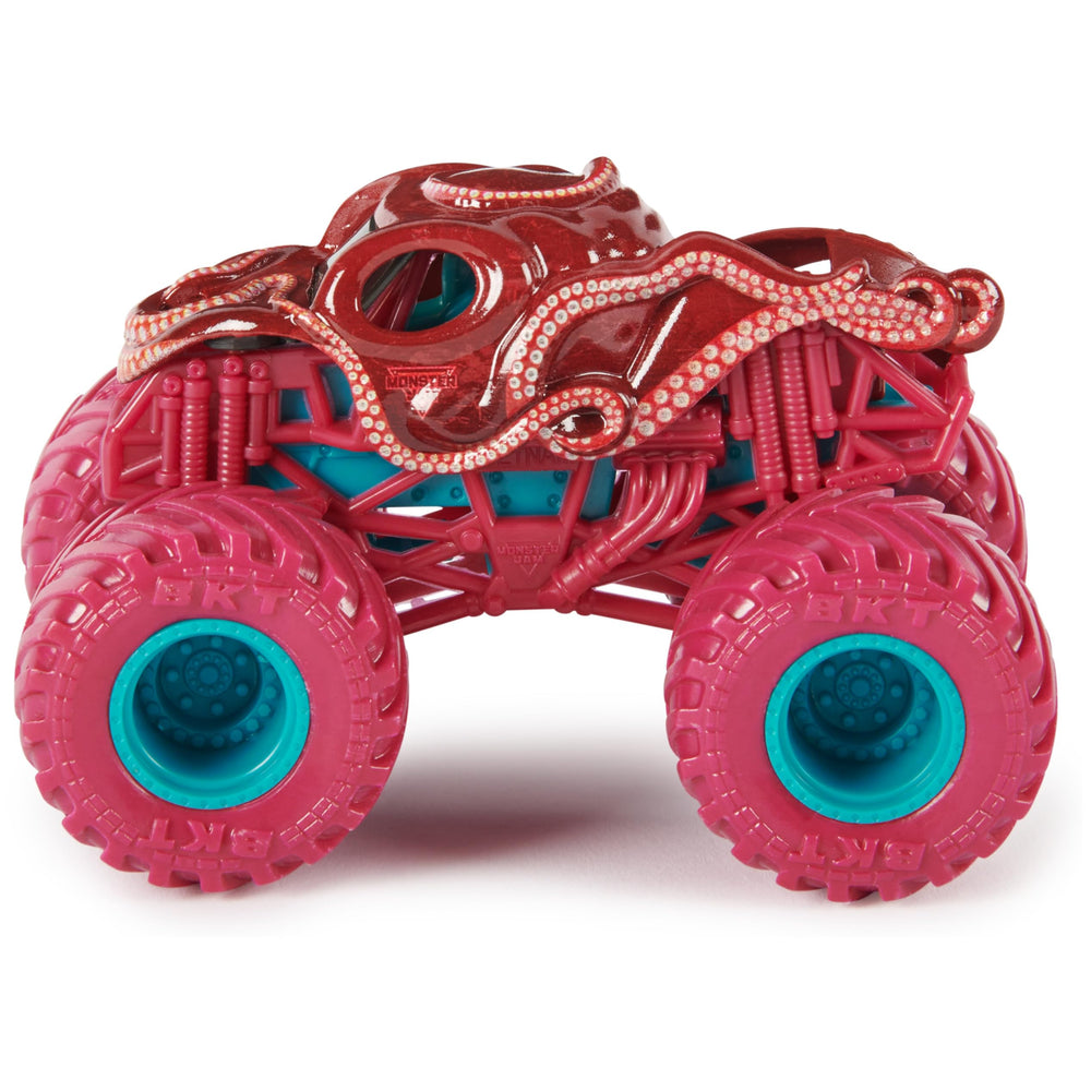 Monster Jam Octon8er authentic chassis built for durability in pretend battles.