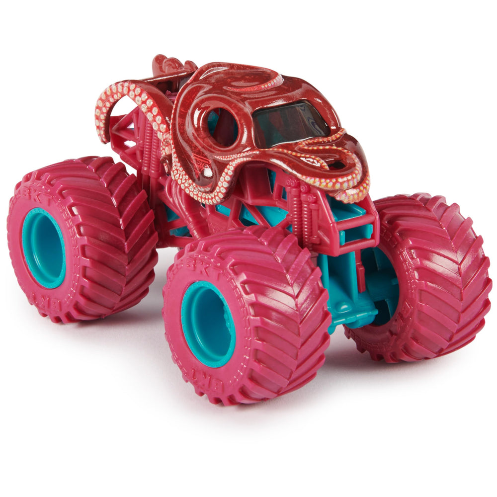 Monster Jam Octon8er official BKT tires on rugged tread for playtime stunts.