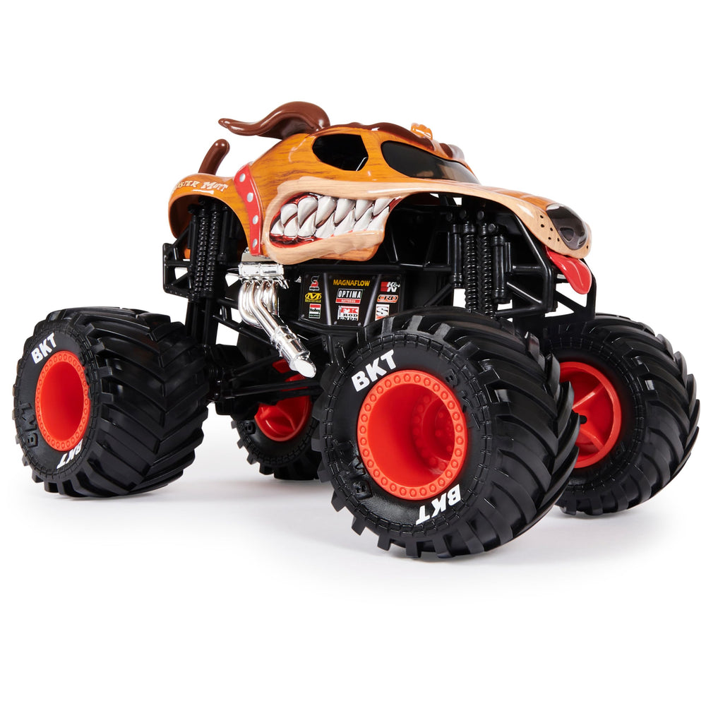 Monster Jam Official Monster Mutt 1:24 truck, front view, bold graphics and scale realism.