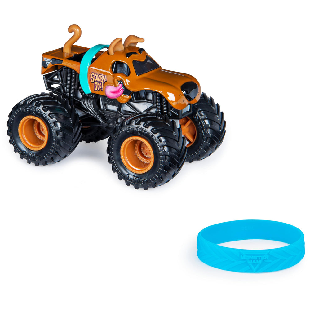 Scooby Doo truck from Monster Jam with chrome rims for authentic shine.
