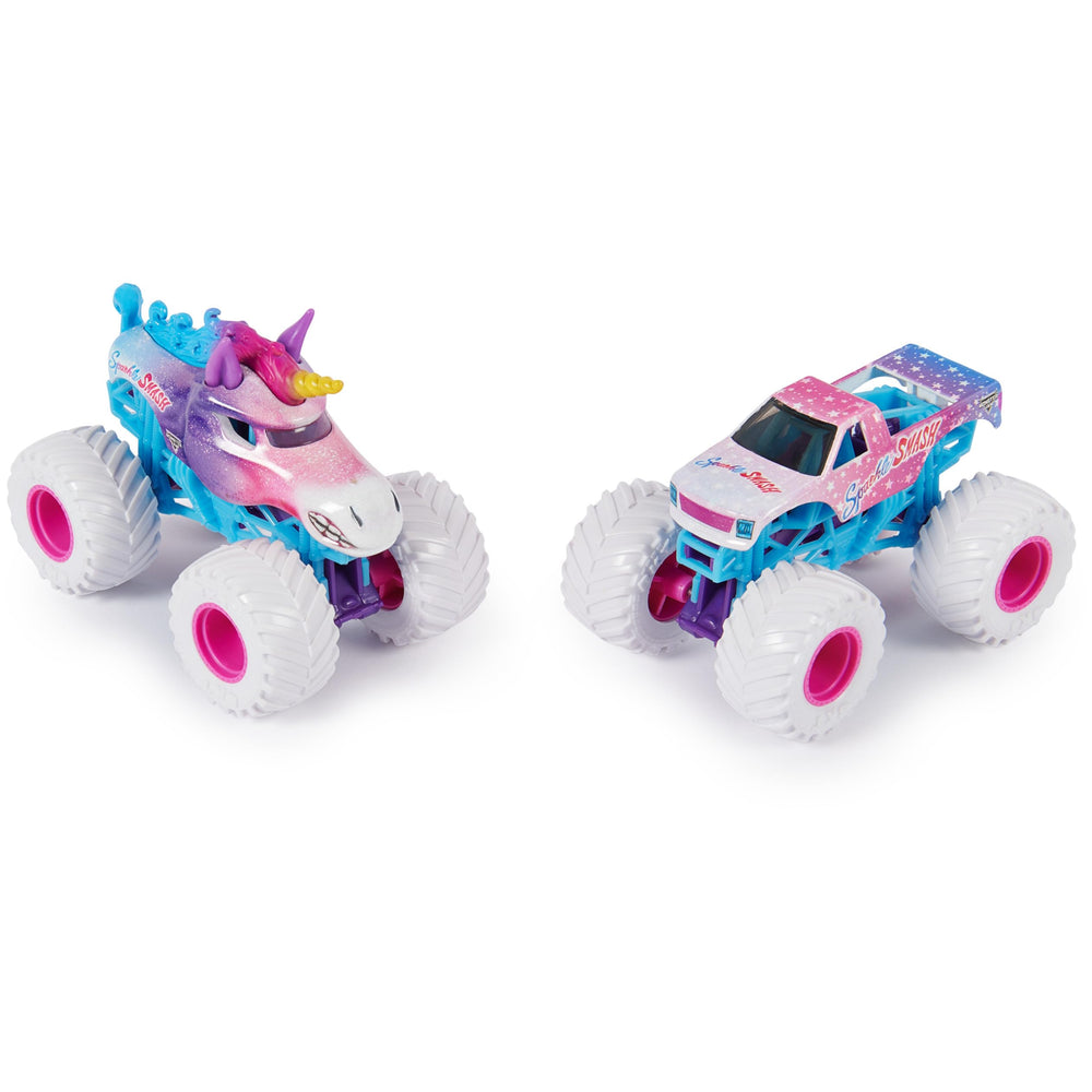 Monster Jam Sparkle Smash Max-D vs Son-uva Digger, authentic die-cast details