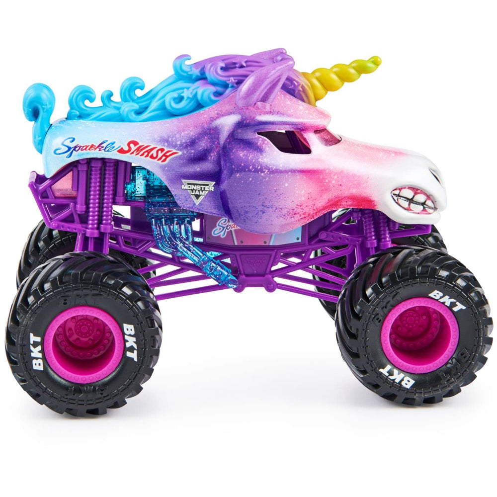 Monster Jam Sparkle Smash tires and tread detail ready for action play.