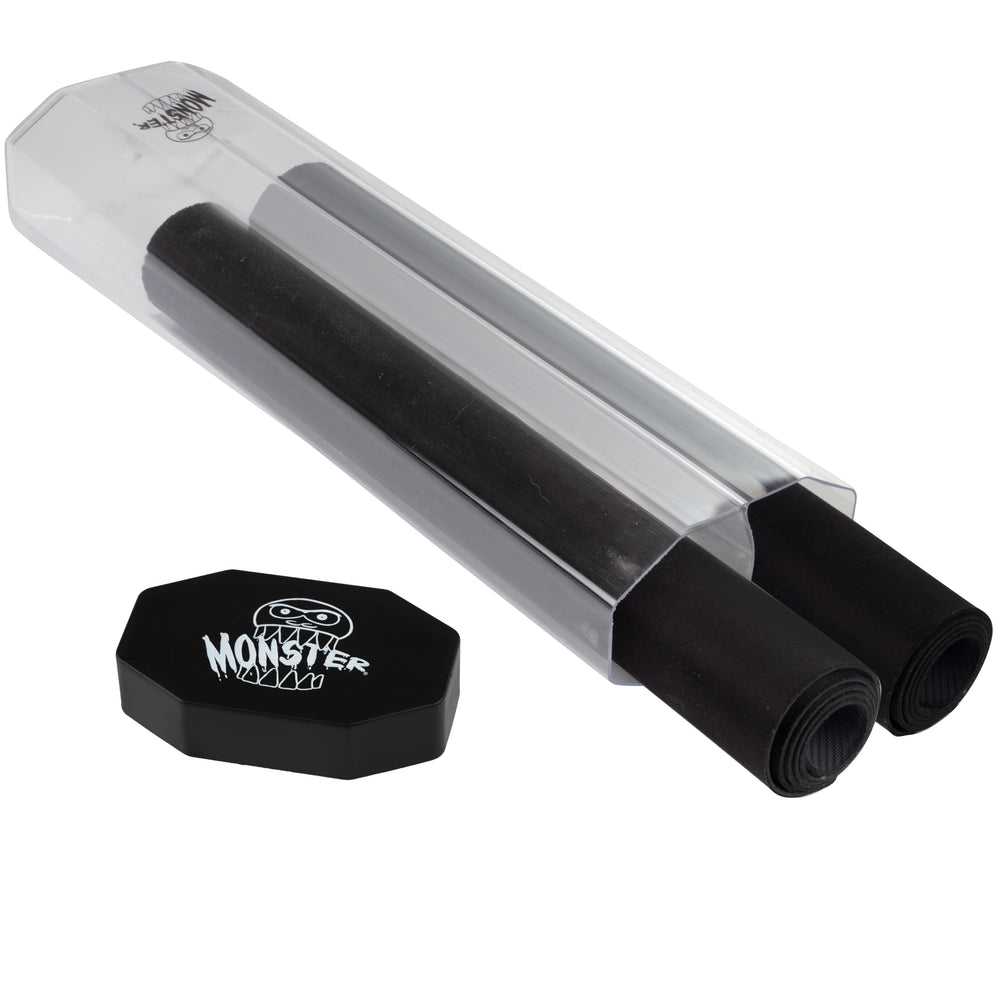 Monster Protectors Prism Dual Playmat Tube in black with mats protected for travel