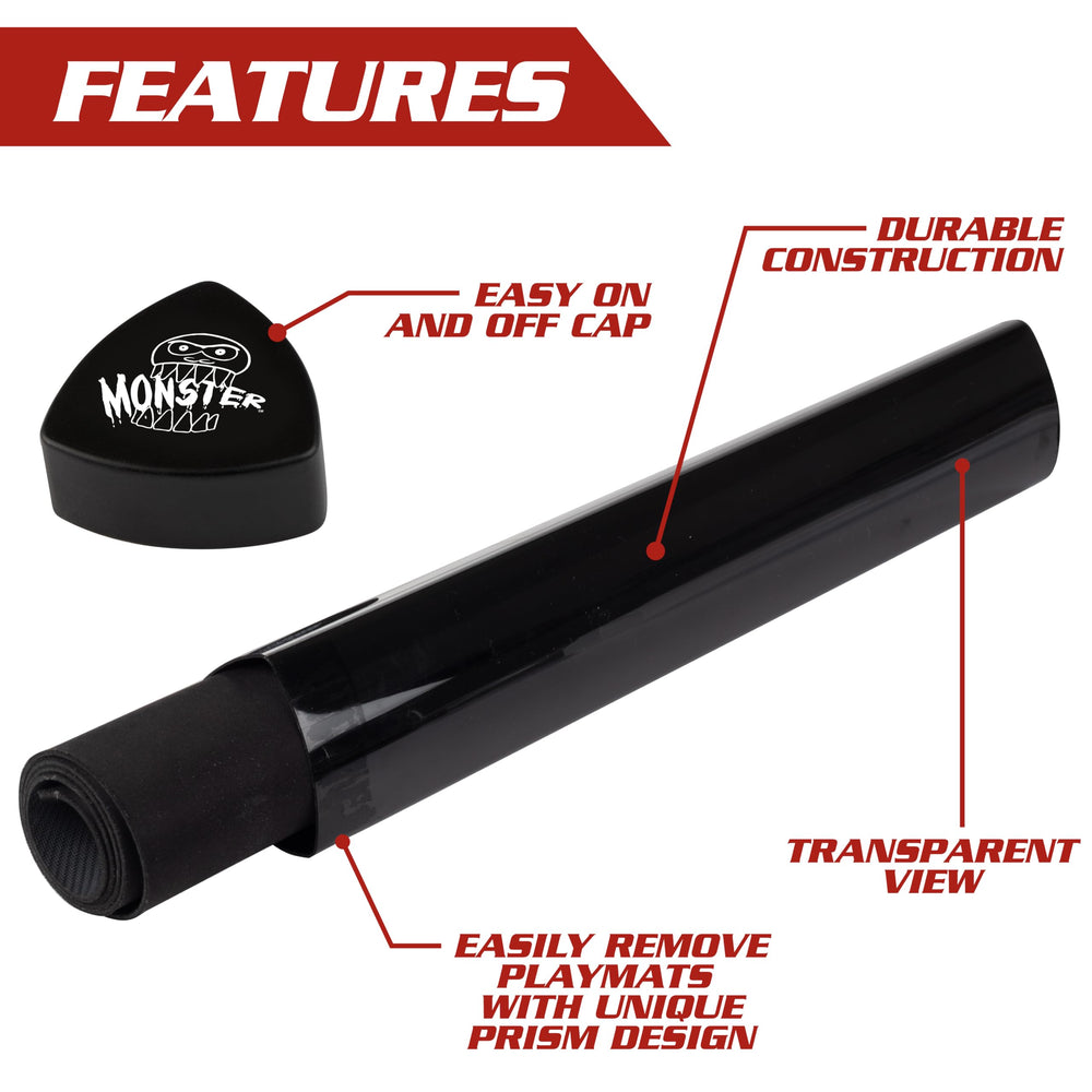 Monster Protectors prism playmat tube side view shows compact form for travel and storage.