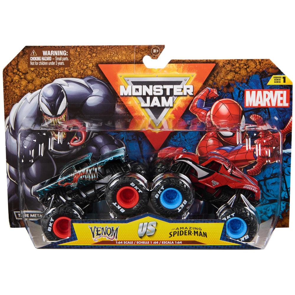 Monster Jam Spider-Man vs Venom 1:64 die-cast trucks ready for epic battles