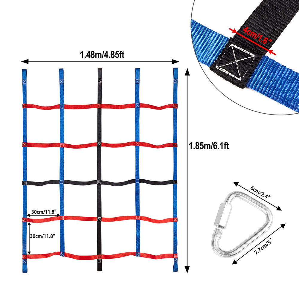 Mont Pleasant cargo net assembly shows quick mounting for jungle gyms and swings.