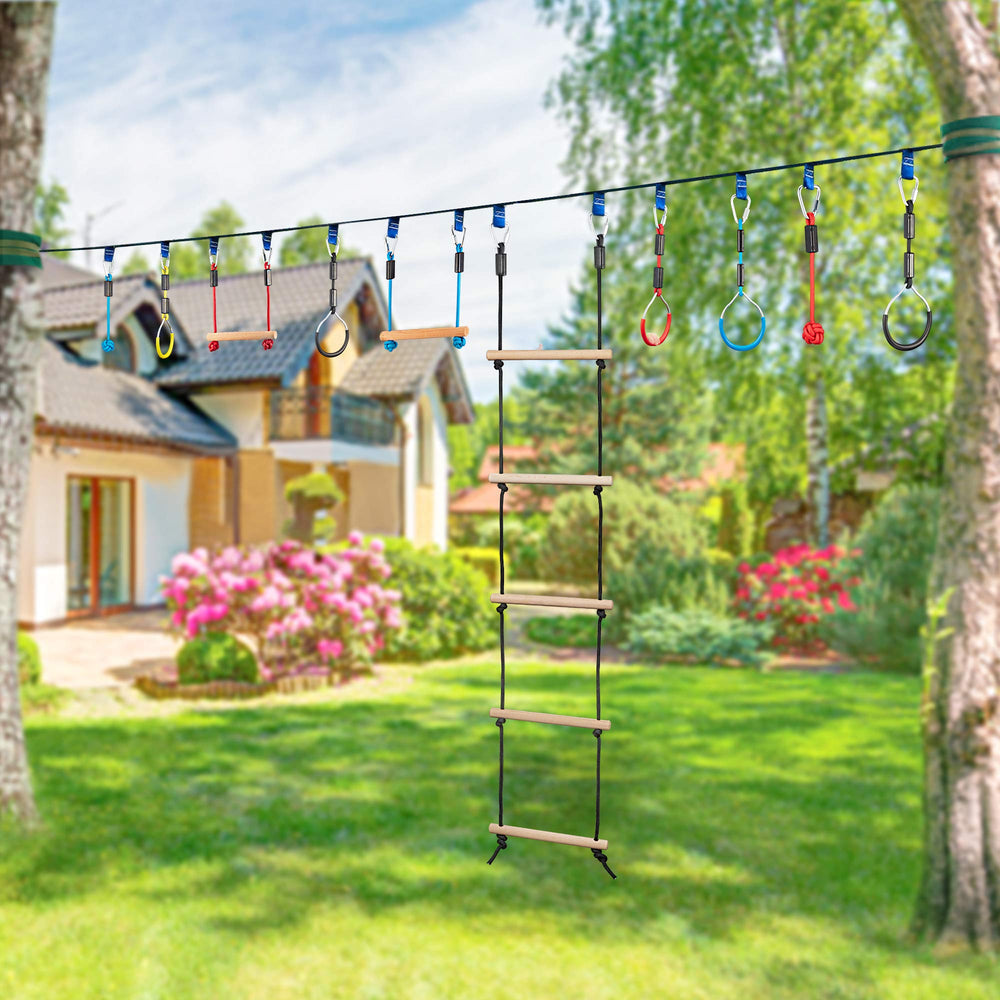 MONT PLEASANT rope ladder adapts to jungle gyms, swings, or tree forts.