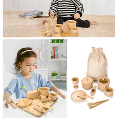 Mont Pleasant wooden cups invite sorting and pouring, boosting concentration and dexterity