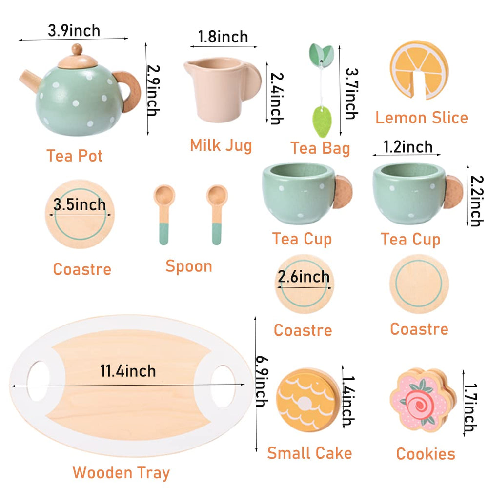 Mont Pleasant wooden tea bag and small cake, flavorful-inspired pretend treats.