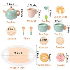 Mont Pleasant wooden tea bag and small cake, flavorful-inspired pretend treats.