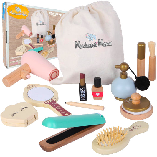 Montessori Mama wooden blow dryer toy for imaginative pretend styling