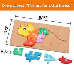 Montessori Mama dinosaur puzzles detail of water-based paint for toxin-free enjoyment.