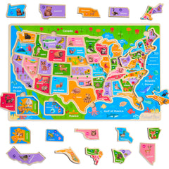 Montessori Mama USA Map Puzzle assembled to show state shapes for tactile learning.