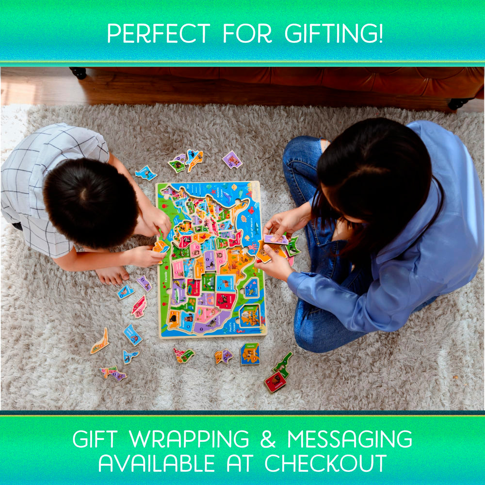 Montessori Mama USA Map Puzzle inspires independent play and exploration.