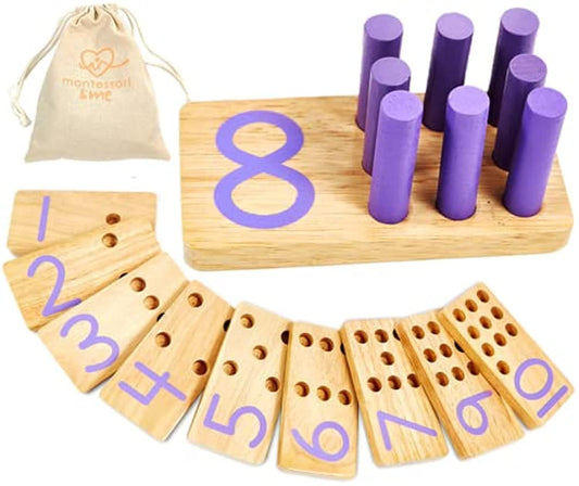 Montessori & Me Counting Peg Board wood boards enable tactile number learning.