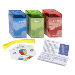 Color-coded lids on Moonjar clearly identify Save, Spend, and Share sections.