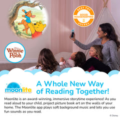 Moonlite app interface enables quick setup for interactive Pooh stories.