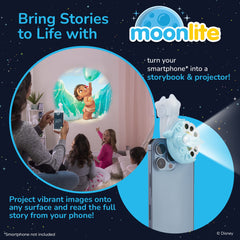 Moonlite Mini Projector with Disney Princess stories via app for quick sessions.