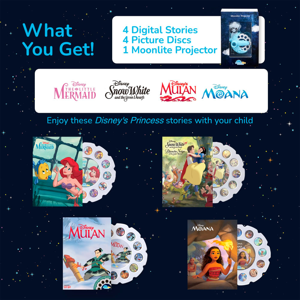 Moonlite Mini Projector with music and sparkling sounds enhances engagement.