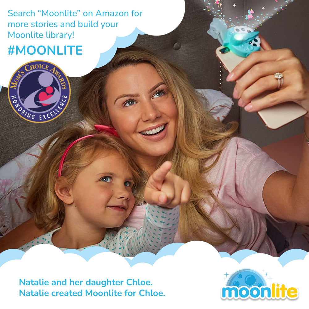 Moonlite packaging and contents for easy travel storytelling with kids