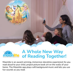 Moonlite Storytime Mini Projector app connection enables interactive storytelling.