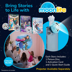 Moonlite Storytime Reels with child reading Frozen story for language development.