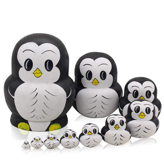 Moonmo nesting dolls with penguin pattern for decorative display.