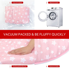 Moonsea Round Play Mat enhances nursery decor with playful pink star accents