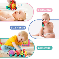 MOONTOY red and green rattling parts designed for easy grasp by tiny hands