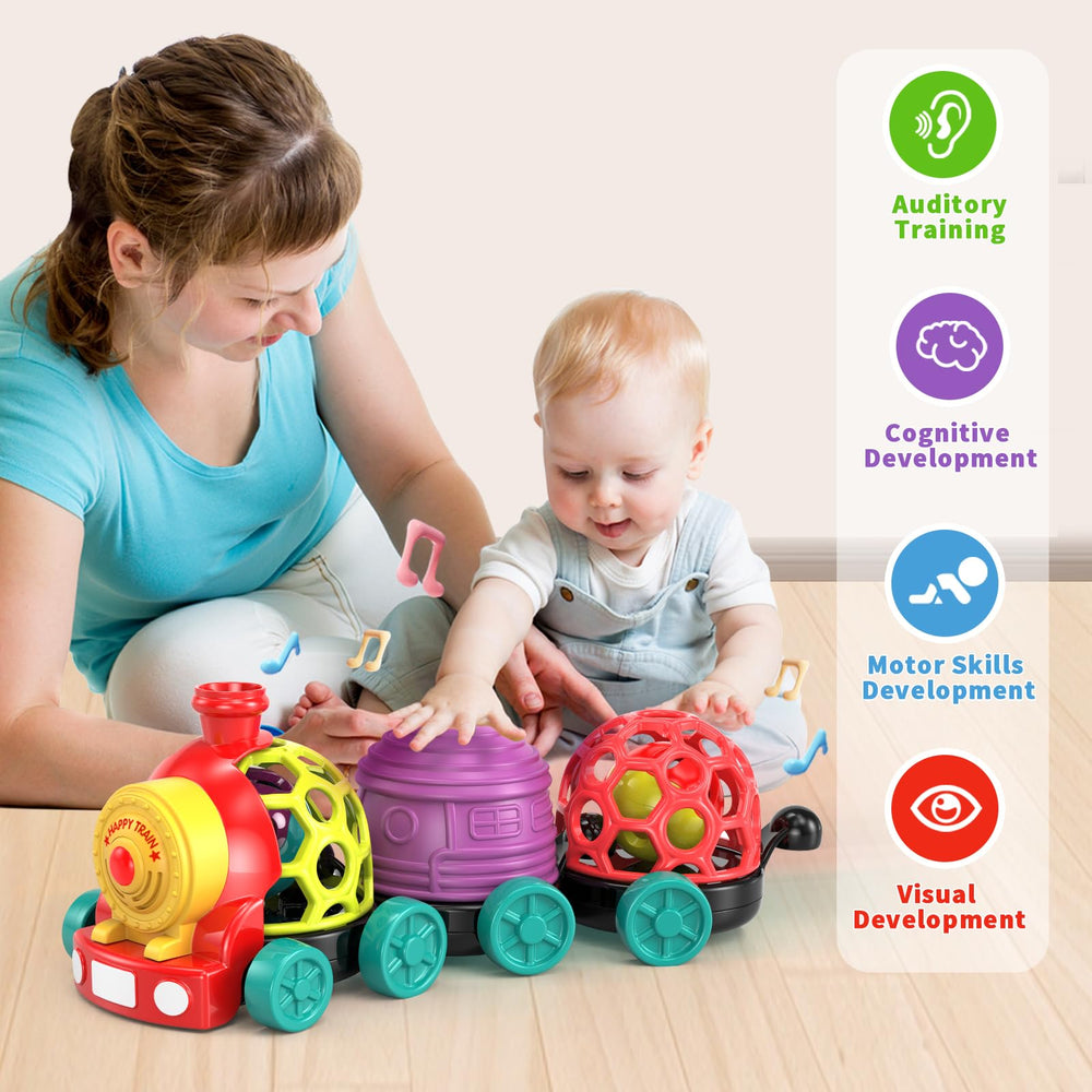 MOONTOY train with switch on music engages attention and movement