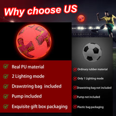 MOONTOY light-up soccer ball close-up shows LED glow effects