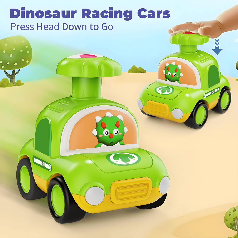 MOONTOY Press Go Dinosaur Car red bright colors spark imaginative play.