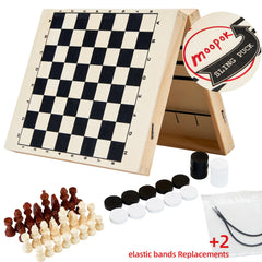 Moopok fast sling puck game wooden frame and pieces in view.