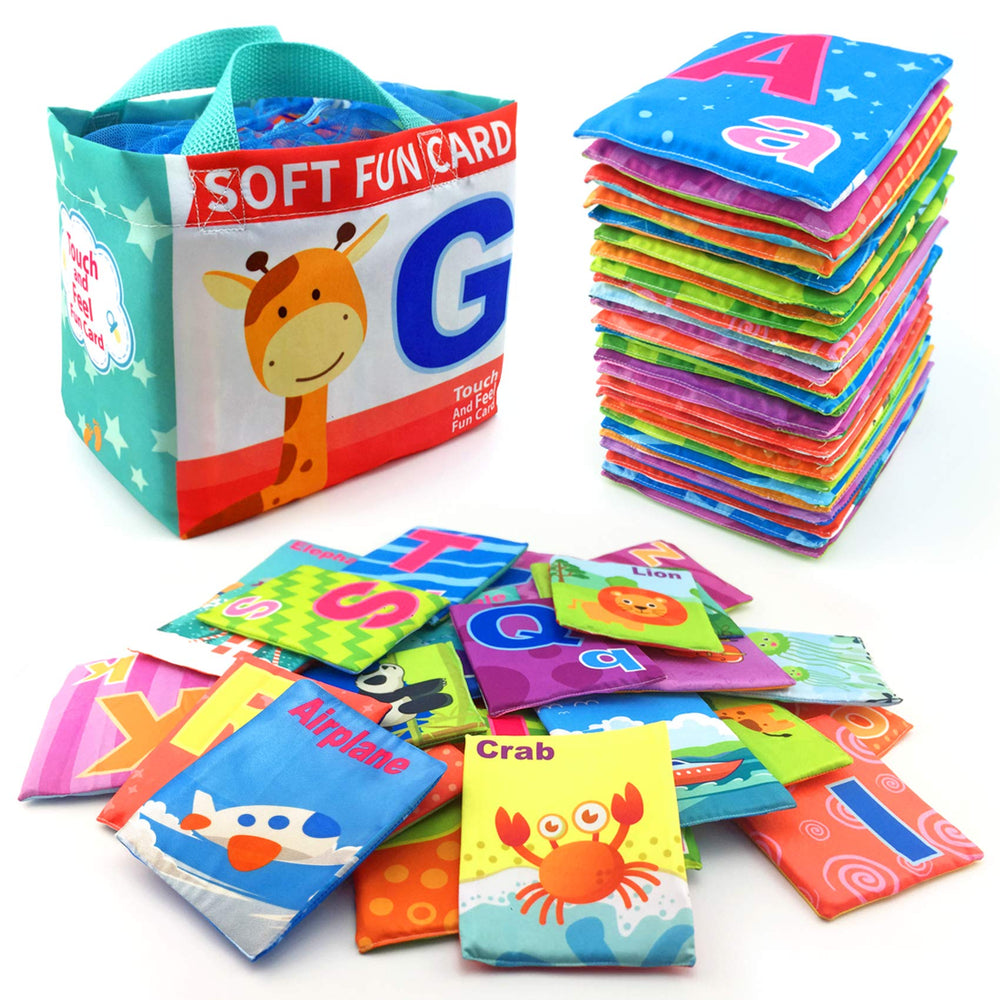 MoraBaby 26-piece soft alphabet cards with bear illustration promote early reading fun at home.