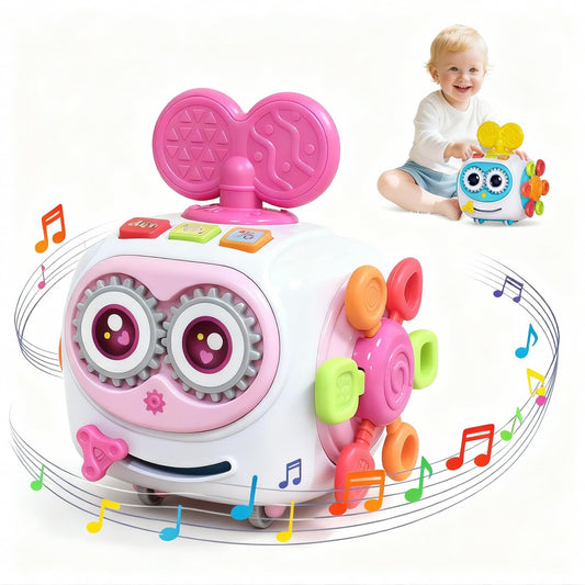 MoraBaby Busy Cube with rotating-gears to boost fine motor play.