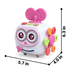 MoraBaby Busy Cube with soft lights and music for sensory exploration.