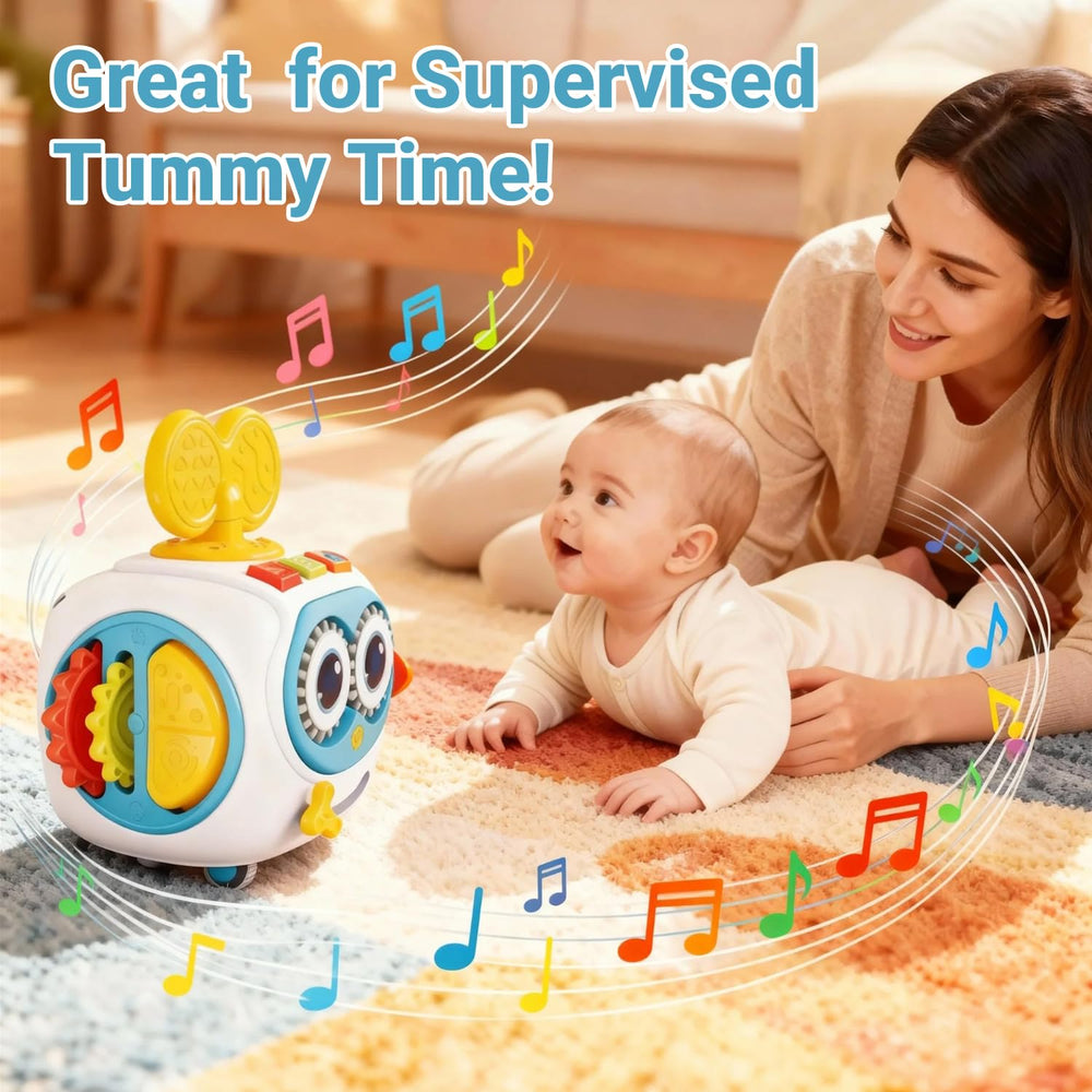 MoraBaby Robot Busy Cube sliders invite exploration and cognitive development through sliding modules.