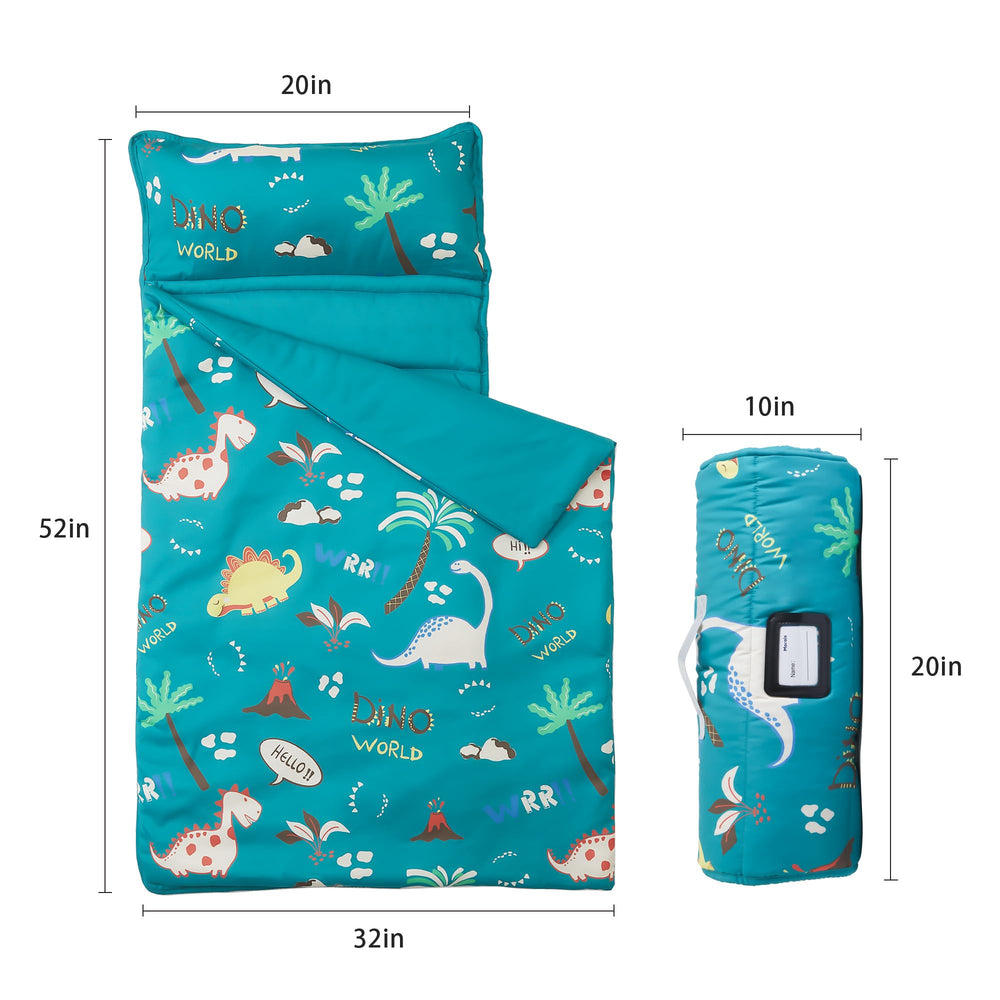 Morais nap mat with blanket features a colorful dinosaur design for playtime rest